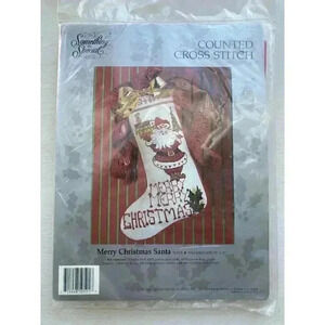 Merry Christmas Santa Holiday Counted Cross Stitch Stocking Kit NEW NWT